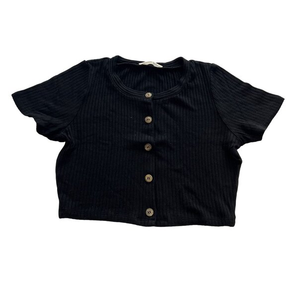 Reformation Jeans Button Front Crop Top in Black - Picture 1 of 3